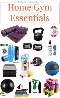 an image of home gym essentials with the title overlay that reads, home gym essentials