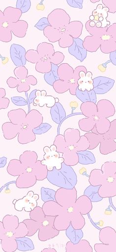 pink and blue flowers on a white background