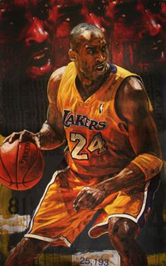 a painting of a basketball player holding a ball in his hand and wearing an orange uniform