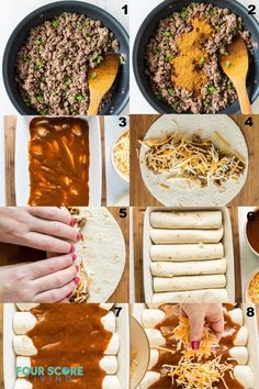 the steps to make an enchilada casserole with ground beef and cheese