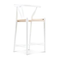 a white chair with a beige seat and back rest on a white background, it appears to be made of wood or plastic