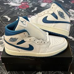 Brand New Never Worn Or Tried On, With Og Box, 100% Authentic! - Ds 2024 Nike Air Jordan 1 Mid Se White Industrial Blue Fn5215 Mens Size 9. Retail: 140.00 **The Jordan 1 Mid Se Industrial Blue Updates The Legendary Aj1 Silhouette With A Neutral, White Base And Accents In Industrial Blue. This Color Combination Gives The Sneaker A Vintage Feel, Augmented By The Worn-In Appearance Of The Sail-Colored Midsole. Drawing Elements From The Original Air Force 1 And The Nike Dunk, This Version Of The Air Jordan 1 Mid Blue, Drawing Elements, Shoe Rotation, Jordan Mid, Industrial Blue, White Industrial, Air Jordan 1 Mid Se, Nike Air Jordan 1 Mid, Nike Air Jordan 1