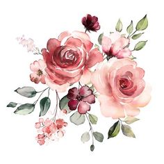 watercolor painting of pink and red flowers