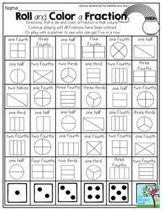 the roll and color fraction worksheet for kids to practice their math skills with