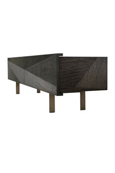 the sideboard is made from wood and has two metal legs, one with an angled design