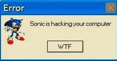 the error screen for sonic's hacking your computer, which appears to be an error