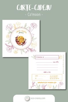 the front and back of a carte - card with an image of flowers on it