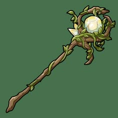 a flower with leaves on it and a long stick in the shape of a twig