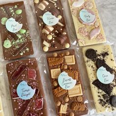 there are many different types of chocolates in the package on the table, including one for each