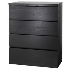 a black chest of drawers with three drawers on each side and one drawer in the middle