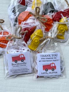 thank you for coming to my firetruck party favors in cellophane bags