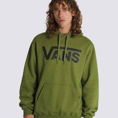 The Vans Classic Pullover Hoodie is a hooded sweatshirt made with a comfortable cotton-blend fleece. The front pouch pocket is the perfect place to warm hands or stash snacks. It also features the classic Vans® logo screenprinted on the front. 56% Cotton, 44% Polyester fabric Pullover hoodie Soft brushed back fleece fabrication Screenprinted graphics | Vans Classic Pullover Hoodie Men's Medium Green Vans, Classic Vans, Vans Logo, Hoodies Men Pullover, Nike Sb Dunk, Hoodie Green, Vans Shop, Jogger Jeans, Vans Classic