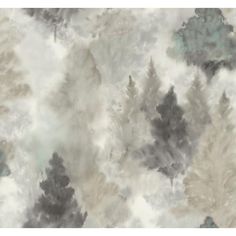 an abstract painting with trees and clouds in grey tones on a white wallpaper background