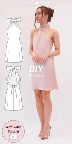 DIY sewing tutorial and pattern. Silk slip mini dress, halterneck dress, backless dress, spaghetti straps bias dress. DIY mini dress. Mini summer dress pattern. Party dress sewing pattern. Elegant dress. Illustrated sewing tutorial. PDF sewing pattern available. Instant download. Easy sewing tutorial. Beginner sewing pattterns. Easy Dress Sewing Patterns Free, Mini Dress Sewing Pattern Free, Satin Dress Pattern, Open Back Dress Pattern, Diy Mini Dress, Free Dress Patterns For Women, Backless Dress Pattern, Silk Dress Pattern, Slip Dress Pattern