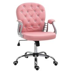 a pink office chair with chrome wheels and casteors on an isolated white background photo