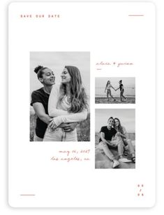 the save our date card is shown with three photos