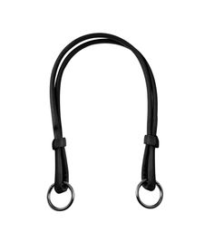 a pair of black leather leashes with metal rings on each end and an oval loop at the end