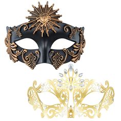 PRICES MAY VARY. Theme Design: The top of both his and hers masks has a sunray shape,and the design of the two masks echoes Lightweight Material: The male mask is ABS plastic, the women's costume mask is made of malleable soft metal, which fits the face well without burden Easy to Wear: The couples masquerade ball masks all use adjustable elastic bands to ensure that the masks fit people with different head circumferences without damaging your hairstyle and makeup Various Occasions: Suitable for Gold Masquerade Mask For Carnival Cosplay, Mardi Gras Masquerade Themed Masks, Mardi Gras Mask For Themed Events, Mardi Gras Themed Masquerade Masks, Black Masquerade Mask For Festivals And Costume Party, Fantasy Costume Accessories For Theater And Mardi Gras, Fantasy Masks For Carnival Themed Events, Black Masquerade Mask For Carnival, Black Masks For Costume Festivals