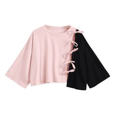 Contrast Self Tie Asymmetric Hem Tee (84 MYR) ❤ liked on Polyvore featuring tops, t-shirts, pink top, pink tee, pink t shirt and asymmetrical hem top Áo Blu, Asymmetrical Hem Top, Kawaii Fashion Outfits, Pink T Shirt, Crop Top Outfits, Pink Tee, Hem Top, Looks Chic, Kawaii Clothes