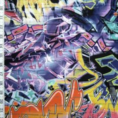 Wall Art Graffiti Print on Poly Spandex Fabric | (4 Way Stretch/Per Yard) Graffiti Furniture, Wall Art Graffiti, Chicano Drawings, Holographic Foil, Color Swirl, Out Of Focus, Graffiti Prints, Art Graffiti, Sewing Material