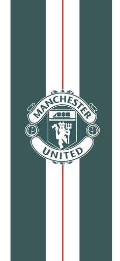 the manchester united logo is shown on a striped wallpaper pattern in green, white and red