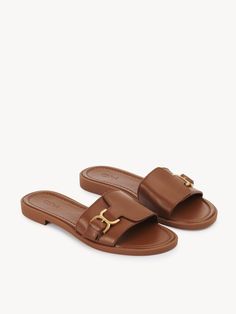 Chloé Marcie Slide | Chloé US Chloe Sandals, Ways To Wear A Scarf, Chloe Shoes, Slip On Mules, Chloe Marcie, See By Chloe, Stitching Leather, Comfortable Sandals, Nubuck Leather