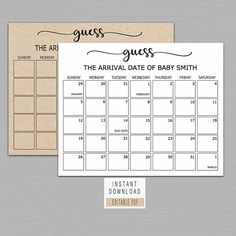 the printable calendar for guests to use on their baby's birth announcement cards