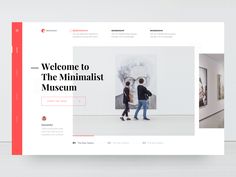 the minimalist museum website is displayed in front of a white background with red accents