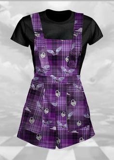 Dive into the Eccentricity of Weirdcore with Our Purple Plaid Overalls - Grunge Fashion Meets Surreal Charm! 👁️ Surreal Aesthetics: Step into the surreal world of weirdcore fashion with these purple plaid overalls. The combination of the eccentric plaid pattern, eyeballs with wings, and heart-shaped locks creates a visual masterpiece that's bound to turn heads and spark conversations. 🖤 Grunge Vibes Reinvented: Our overalls seamlessly blend grunge aesthetics with weirdcore elements, resulting in a fashion-forward piece that captures the essence of both subcultures. Embrace the raw, unapologetic grunge vibe while sporting a look that's uniquely weirdcore. Materials: 12% Spandex, 88% Polyester Cleaning Instructions: Wash in cold water 3" Inseam overall shorts This Item is made to order Mea Overalls Grunge, Weirdcore Fashion, Plaid Overalls, Grunge Aesthetics, Surreal World, Weirdcore Aesthetic, Grunge Vibes, Denim Hoodie, Purple Plaid