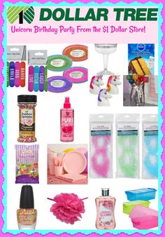 a collage of various items for a birthday party with the words dollar tree on it