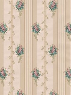 a striped wallpaper with roses on it