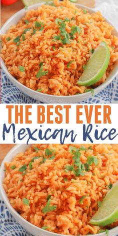 mexican rice with limes and cilantro on the side