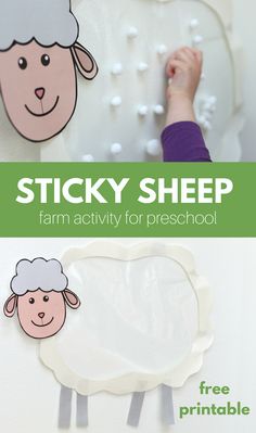 a child's hand is drawing on the wall next to a sticky sheep