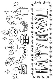 a happy birthday card with doodles on the front and back, in black and white