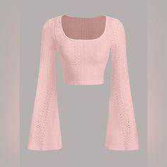 Cute Shirts From Shein, Light Pink Top Outfit, Tops Rosas, Cute Pink Shirts, Pink Long Sleeve Shirt Outfit, Light Pink Clothes, Cute Pink Tops, Pink Tops For Women, Pink Long Sleeve Crop Top