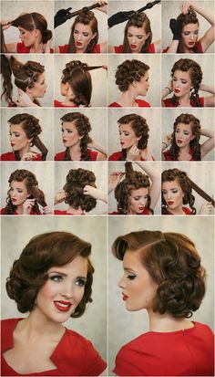 Dica de Penteado Vintage 1# Cabelo Pin Up, Retro Hairstyles Tutorial, Vintage Hairstyles Tutorial, 50s Hairstyles, Easy Updo Hairstyles, Pin Up Hair, Hair And Beauty, Short Haircut, Retro Hairstyles