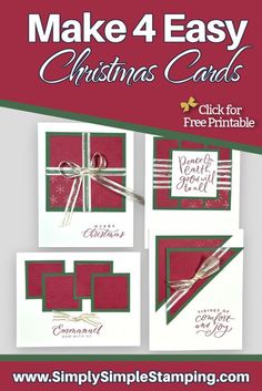 four christmas cards with the text make 4 easy christmas cards click for free printable