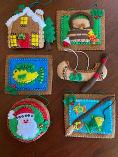 christmas ornaments made out of felt on a table