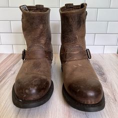 Brown Leather Motorcycle Boot By Frye. Women's Size 7. Very Good Condition. -Made In The Usa. Sourced From Domestic And Imported Products. - Unlined - Rubber Outsole - Goodyear Welt Constructed Soles - Durable And Waterproof Motorcycle Boot, Frye Veronica, Leather Motorcycle Boots, Shoes Brown, Motorcycle Boots, Frye Shoes, Goodyear Welt, Moto Boots, Bootie