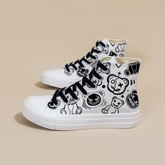 Graffiti Bear Streetwear High Top Shoes - Juneptune Graffiti Shoes, Shoes High Tops, Cute Graffiti, Painted Canvas Shoes, Kawaii Shoes, Cute Sneakers, Fashion Female, Female Girl, Personalised Canvas