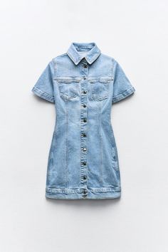 Z1975 FITTED DENIM MINI DRESS - Mid-blue | ZARA United States Zara Denim Dress, Zara Outfit, Cardigan Sweater Jacket, Denim Mini Dress, Mid Dresses, Skorts, Denim Mini, Blazer Dress, Lapel Collar