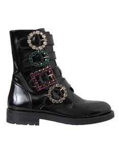 Dolce & Gabbana Black Leather Crystal Buckles Boots Shoes Buckle Ankle Boots, Crossbody Bag Women, Buckle Boots, Dolce E Gabbana, Boot Pumps, Womens Crossbody Bag, Calf Boots, Mid Calf Boots, Boots Shoes