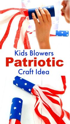 kids blowers patriotic craft idea with stars and stripes on the flag, red white and blue