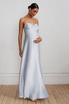 We took everything you love about the Addison bridesmaid dress, and redesigned her in a new maternity style! Cut with a higher empire waist seam, and a skirt to accommodate your baby bump! Simple Pregnant Wedding Dress, Pregnant Satin Dress, Maternity Bridesmaid Dress Blue, Slip Dress Pregnant, Maternity Silk Dress, Maternity Formal Gown, Bump Friendly Bridesmaid Dress, Maternity Satin Dress, Wedding Dresses Maternity