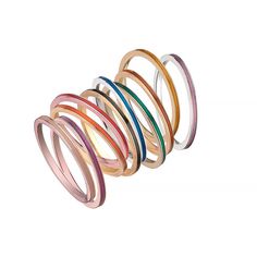 We are obsessed with these 14k stackable enamel rings! Wear one, three or all ten depending on your mood! The gold color/enamel combinations were carefully selected by Jennifer and are meant to be mixed and matched! #jenniferzeuner #sterlingsilver #goldvermeil #rosevermeil #jewelry #finejewelry #14kgold #gold #sterlingsilver #necklaces #bracelets #earrings #exclusive #rosegold #yellowgold #personalizedjewelry #rings #monogram #monogrammed #engraved #engravedjewelry #engravedring #stackablerings Slim Ring, Yellow Jewelry, Bangles Jewelry Designs, Dope Jewelry, Engraved Bracelet, Pink Enamel, Enamel Ring, Rings Cool, Enamel Jewelry