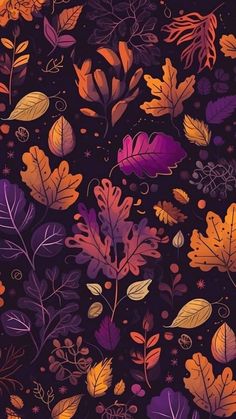 an image of colorful leaves and flowers on a black background with orange, purple, and yellow colors