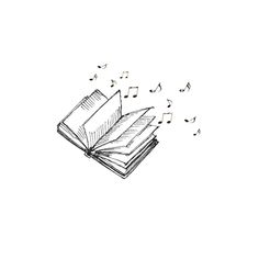 an open book with music notes coming out of it