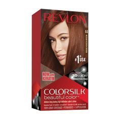 The ammonia-free hair color delivers 100% gray coverage. Achieve rich, long-lasting hair color and a radiant shine at home. Revlon 3D Color Gel Technology delivers natural-looking, multi-tonal color from root to tip providing definition and boosting your hairs dimension. Now enriched with keratin and silk amino acid, ColorSilks ammonia-free formula leaves your hair in better condition than before you ever colored it. Size: 3.44in L x 1.94in W x 6.13in H.  Color: Brown. Revlon Hair Dye, Platinum Hair Dye, Medium Reddish Brown, Red Brown Hair Color, Ammonia Free Hair Color, Revlon Colorsilk, Hair Color Remover, Brown Hair Looks, Bold Hair Color