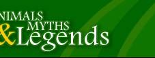 the logo for animals, myths and legendds on a green background with white lettering