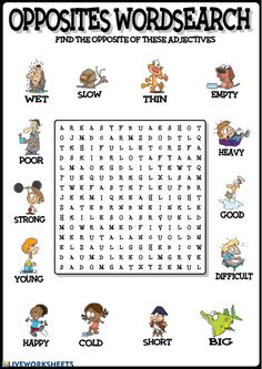 opposite and opposite words worksheet to help kids learn how to use opposite words